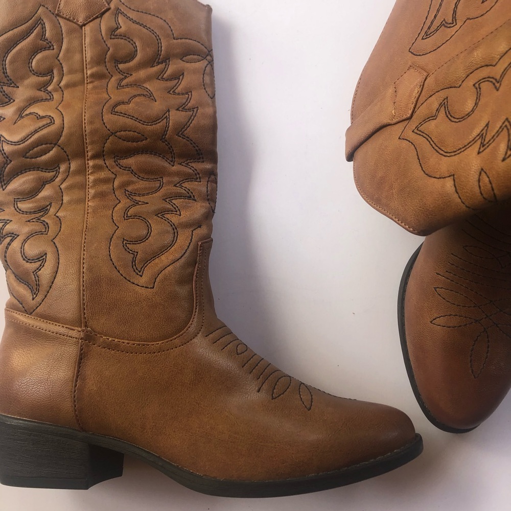 Brown with navy embroidery cowgirl boots - Picture 7 of 8